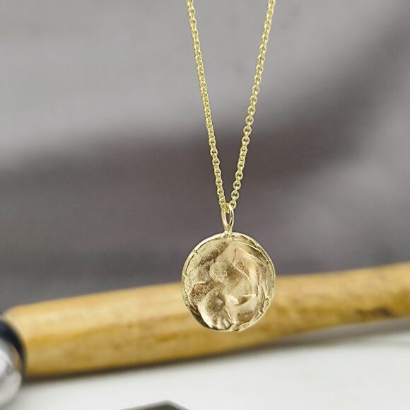 Gold necklace. 14 karat solid yellow gold necklace Raw pendant. Handmade pendant - Picture 12 of 15
